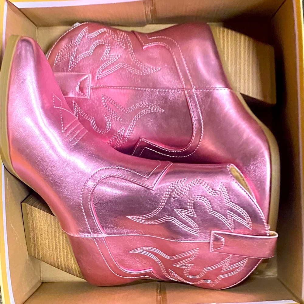 Soda Pink Ankle Booties with Western Flair
